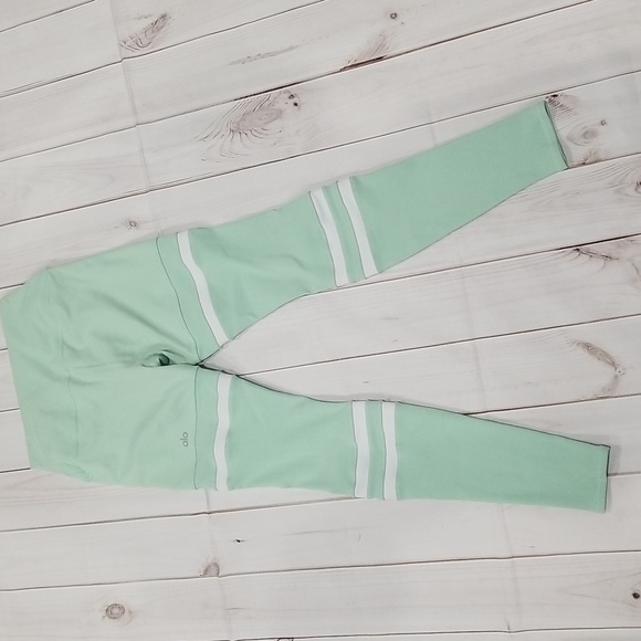 Alo Yoga High Waist Legit Leggings Size Small Mint Green and White Strip… - Picture 3 of 9